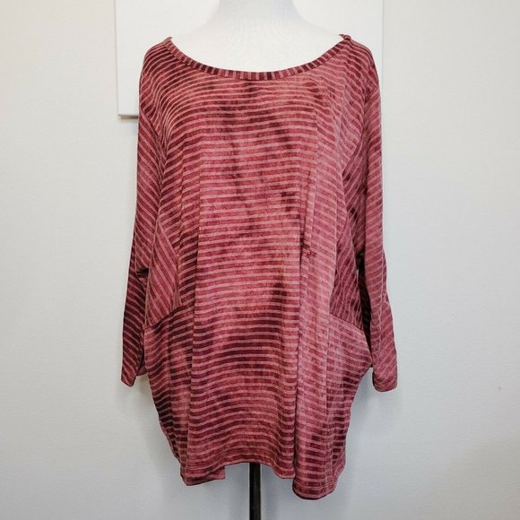 Lane Bryant Tops - Lane Bryant Womens Red Casual Striped 3/4 Sleeve Tie Back Blouse Top Size 26/28